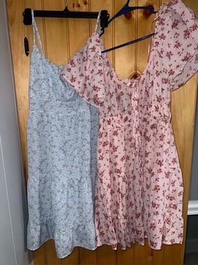 Lot Of 2 Summer Knee Length Maxi Dresses/ Spaghetti Strap Dres-Floral-Size Large